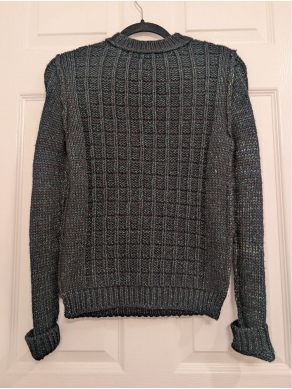 Tory Burch Lucy Metallic Green Beatle Embellish Sweater Size S Wool Cotton Blend - Picture 9 of 11